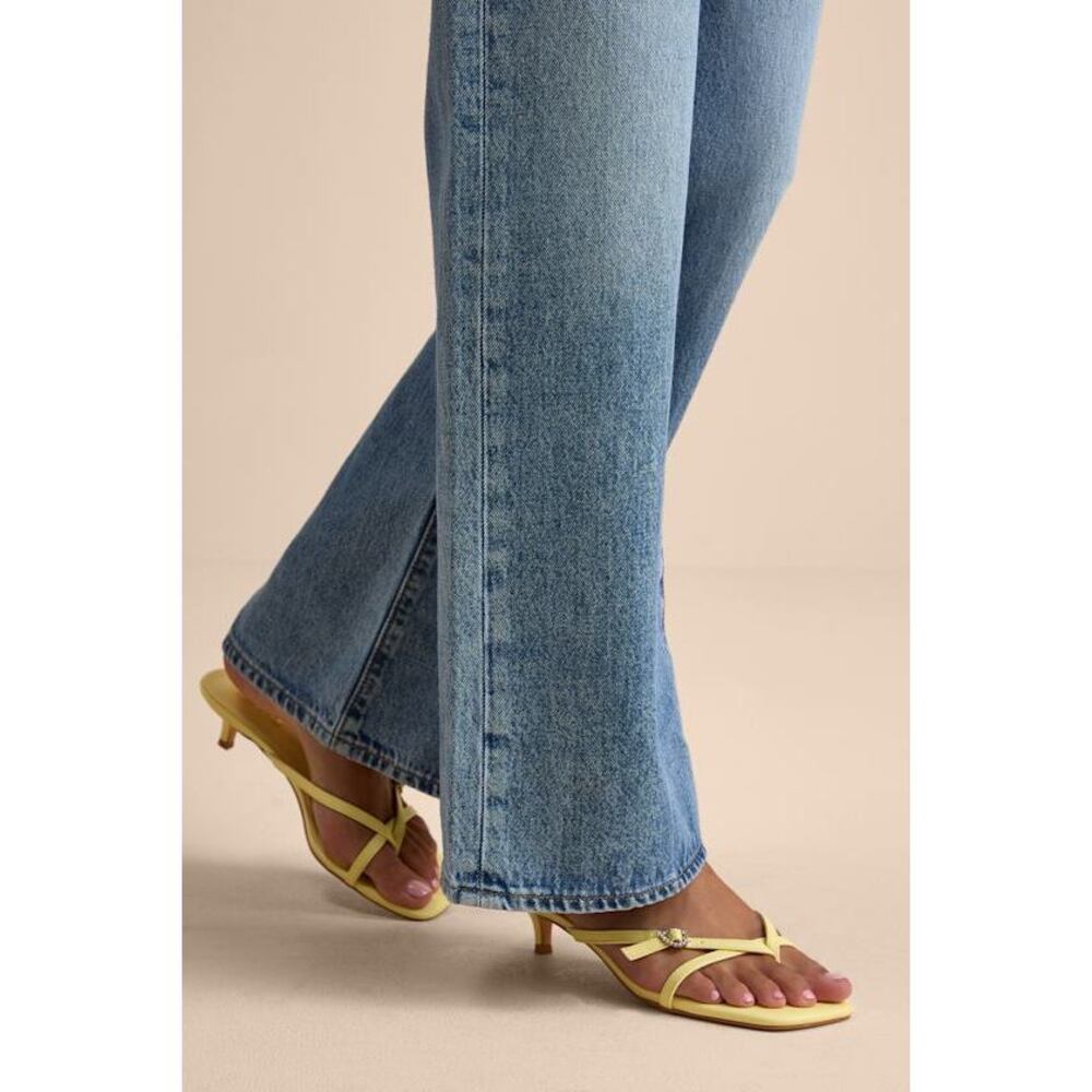 Lulus Noreen Celestial Yellow Thong Kitten Heel Sandals - Size 10